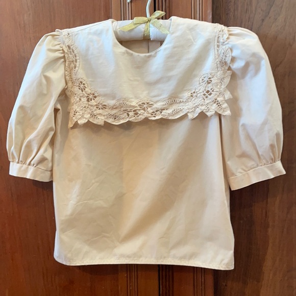 Vintage boutique blouse lace shirt prairie top cream girls size 10 - Picture 13 of 13